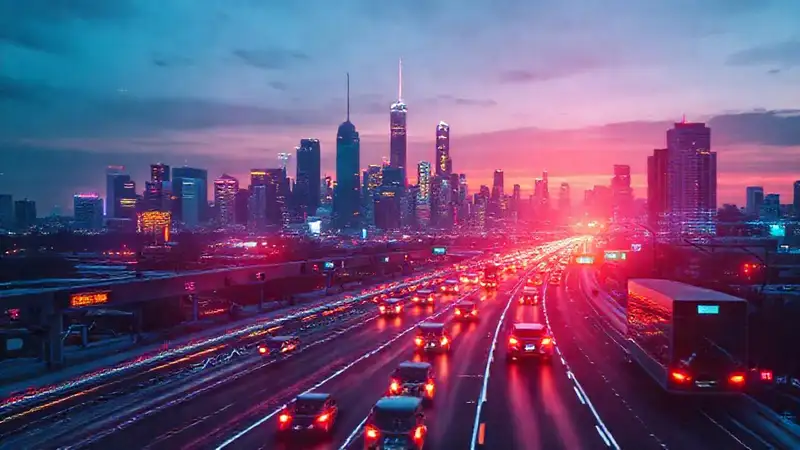 Flujos de datos urbanos futuristas brillan