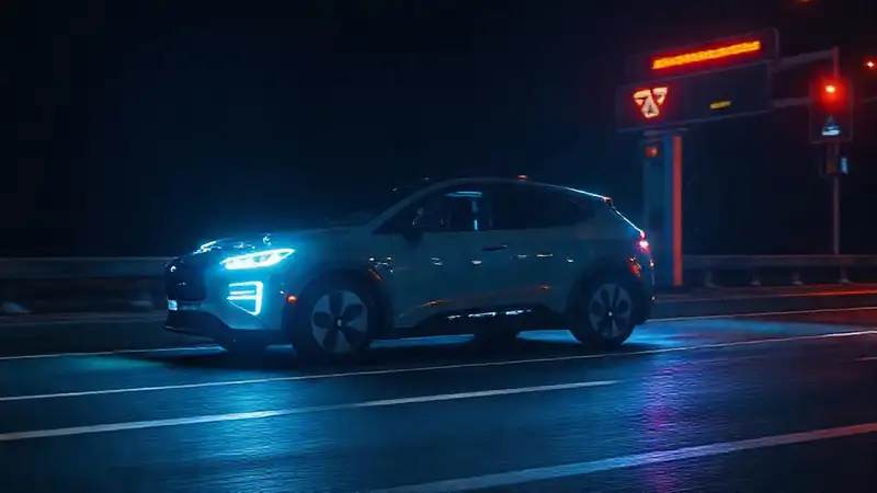 Coche eléctrico seguro, luces nocturnas modernas