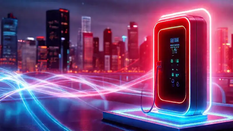 Estación de carga futurista, energía radiante