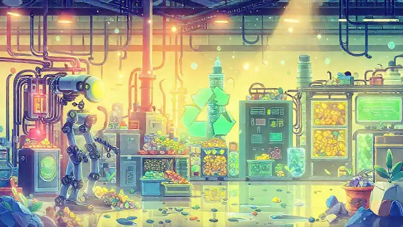 Planta de reciclaje futurista, limpia y optimista