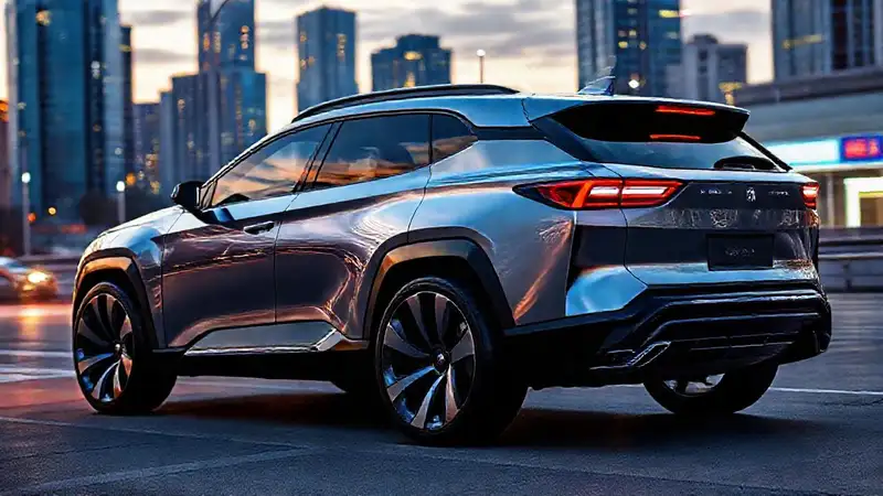 Un SUV futurista eléctrico brilla intensamente