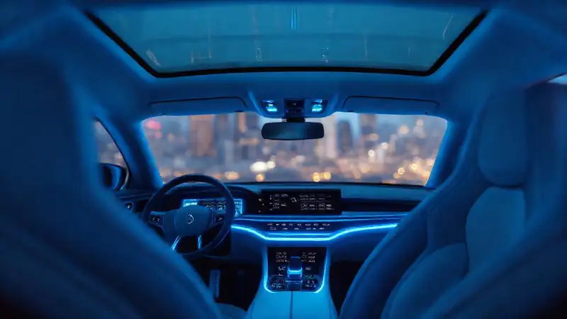 Un auto futurista emite calma y luz