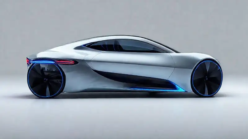 Coche eléctrico futurista, azul vibrante y elegante