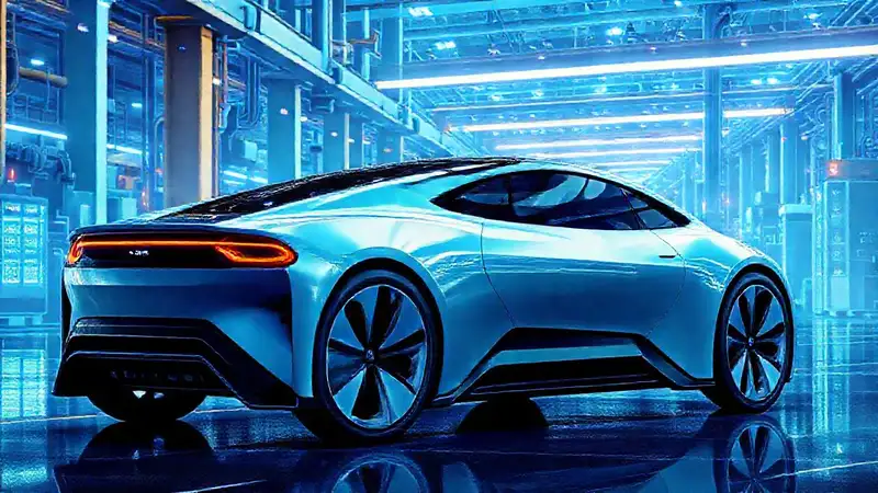 Coche eléctrico futurista, diseño elegante, 2025