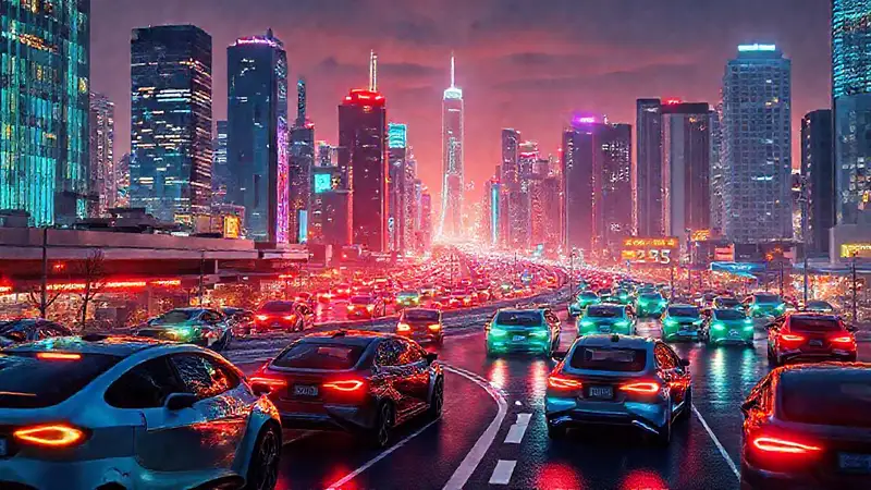 Ciudad futurista, eficiente y luminosa en 2025