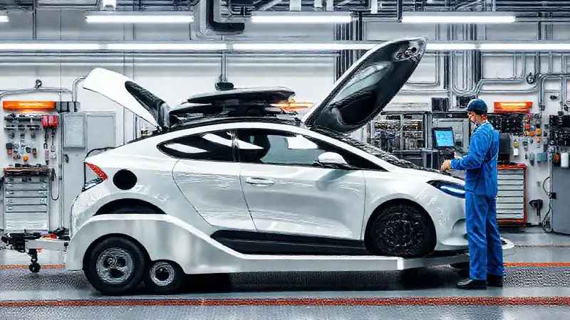 El técnico revisa el coche eléctrico