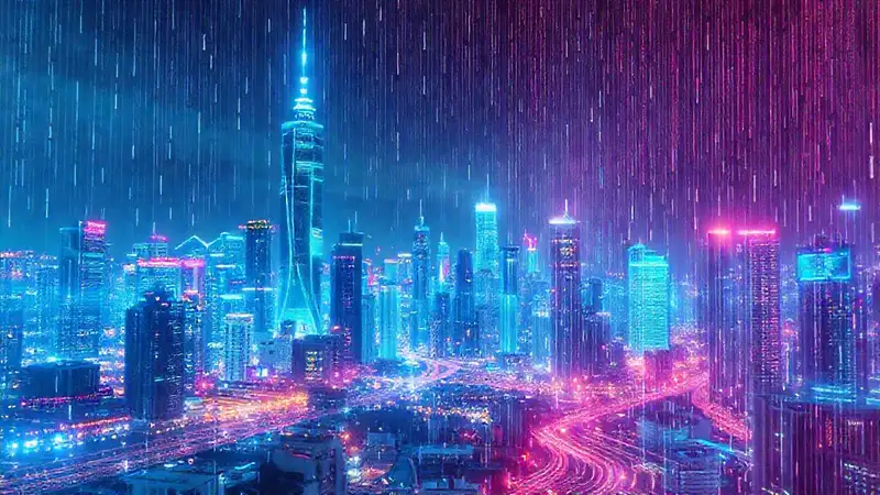 Una ciudad futurista, digital y brillante